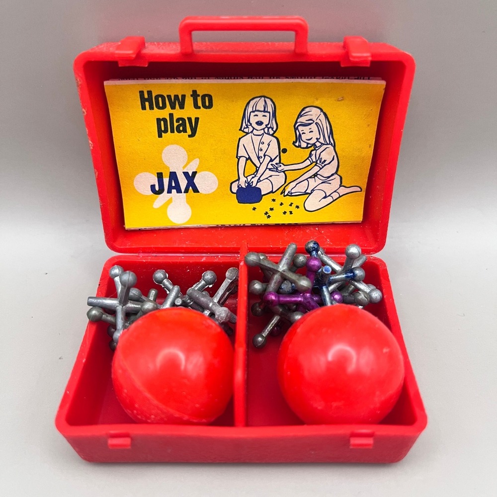 Vtg Jax Game Set 70s Small Case Metal Jacks Rubber Balls Instructions Chemtoy